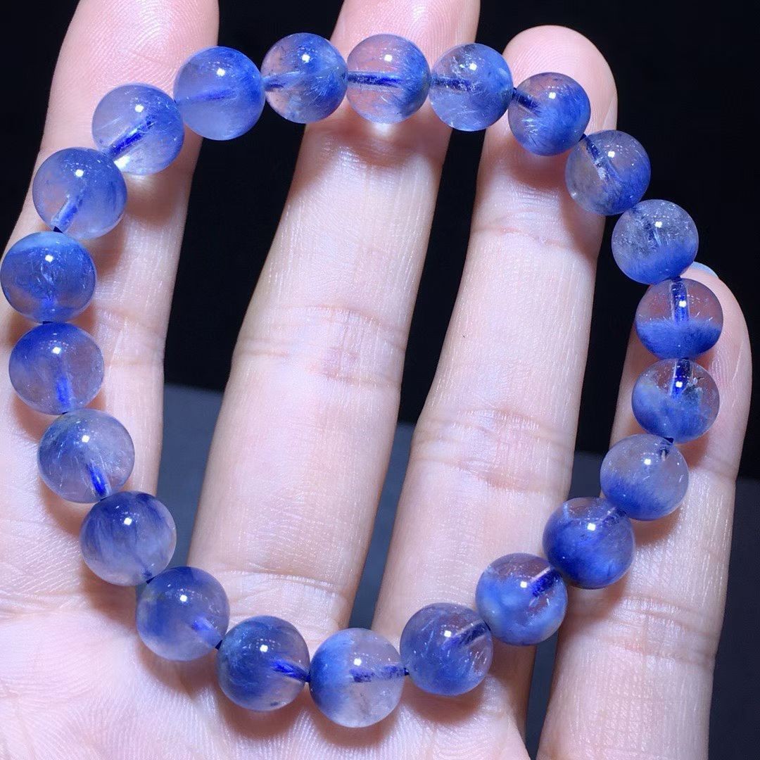 8.6MM Gem Natural blue Rutilated quartz crystal energy bracelet