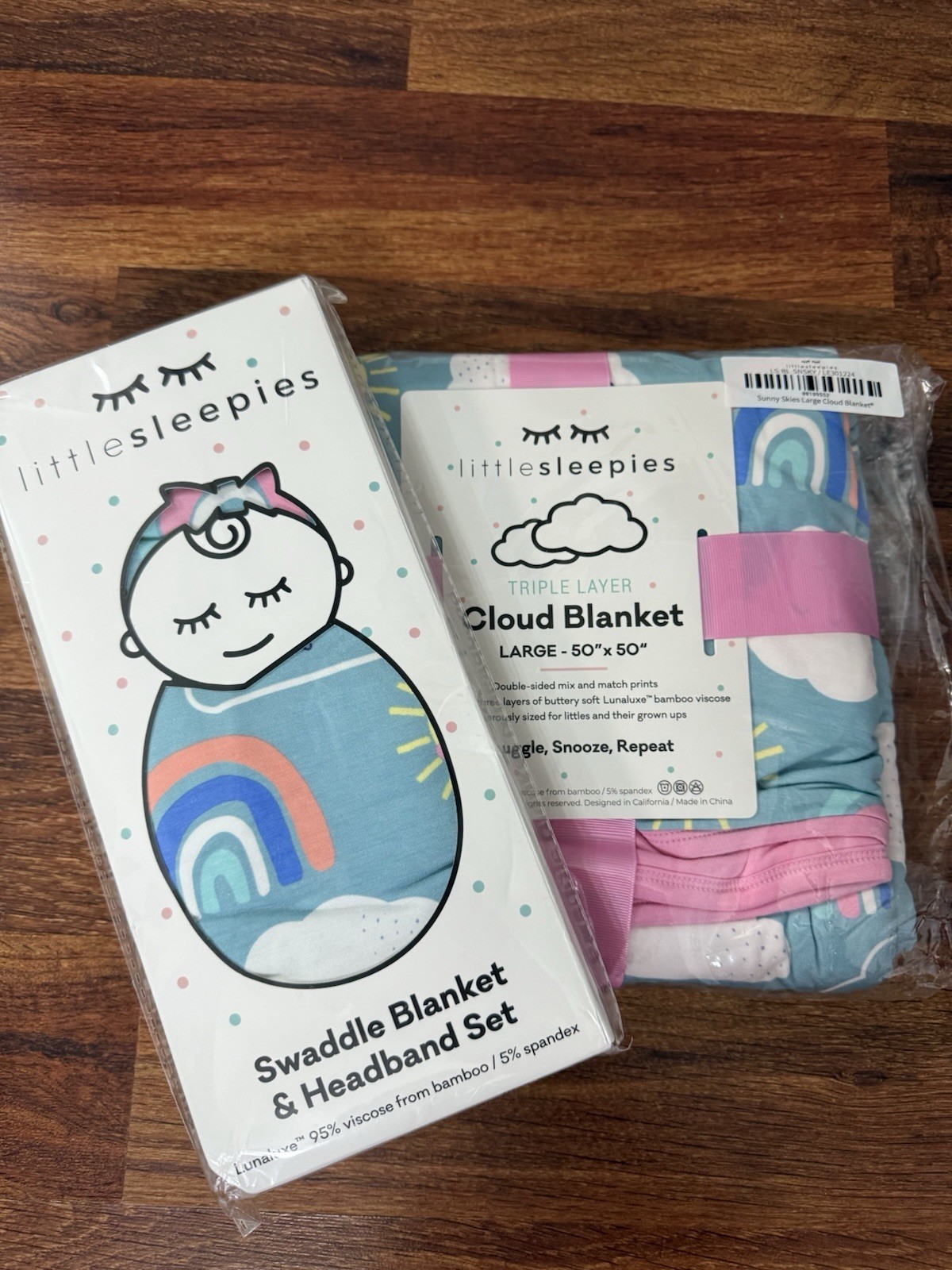 Little Sleepies Swaddle & Headband Set and Sunny Skies Cloud Blanket Large