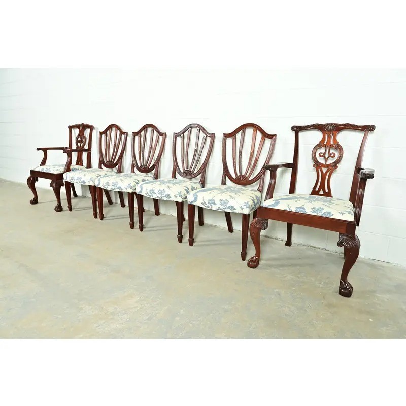 Baker Furniture Historic Charleston Carved Mahogany Dining Chairs, Set of Six