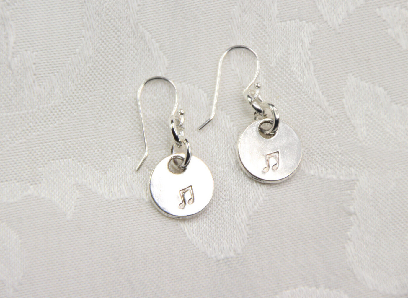 Music Note Charm Earrings 925 Sterling Silver Hooks Pewter Charms 1" Musician