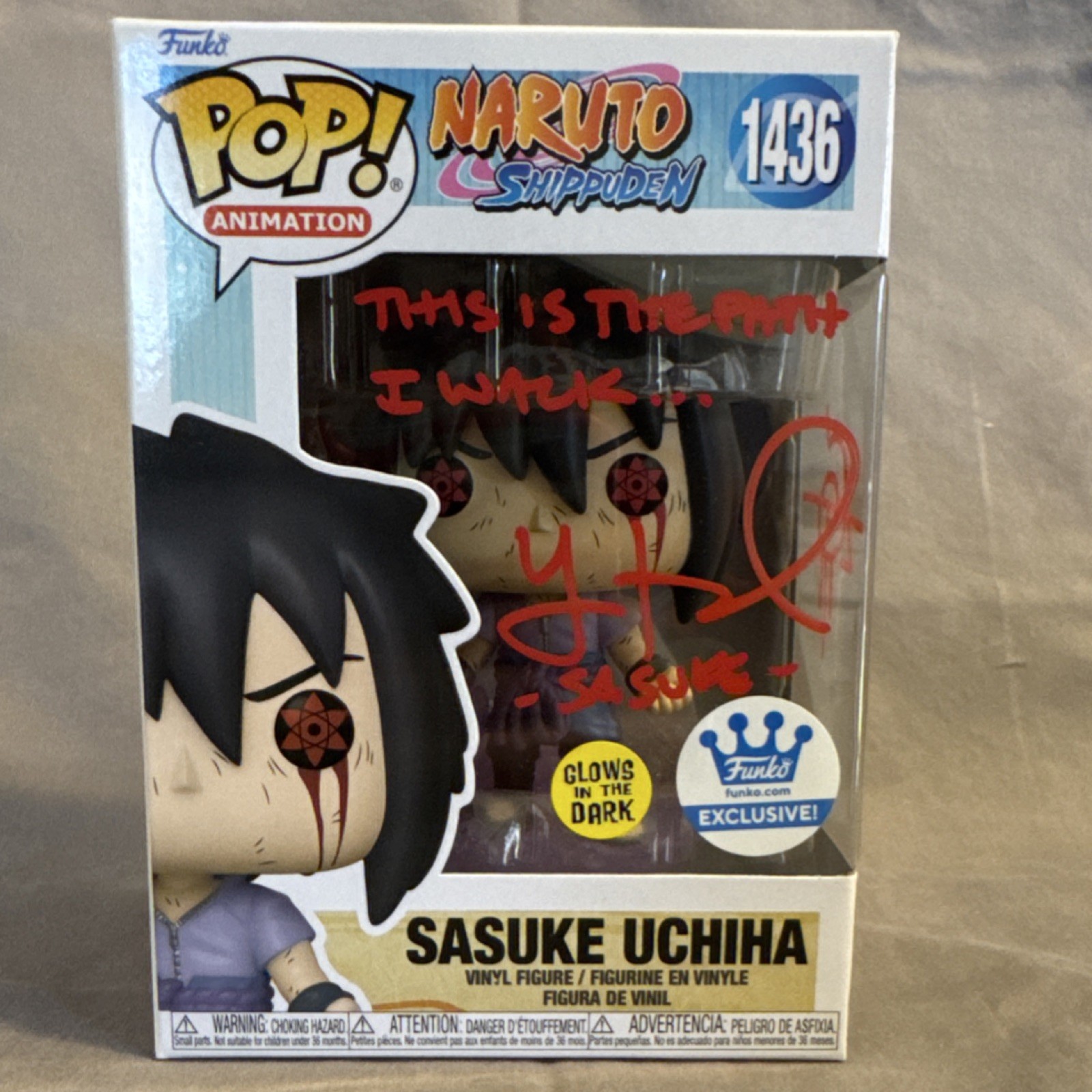Funko Pop Naruto Shippuden Sasuke Uchiha #1436 Glow Signed Yuri Lowenthal PSA