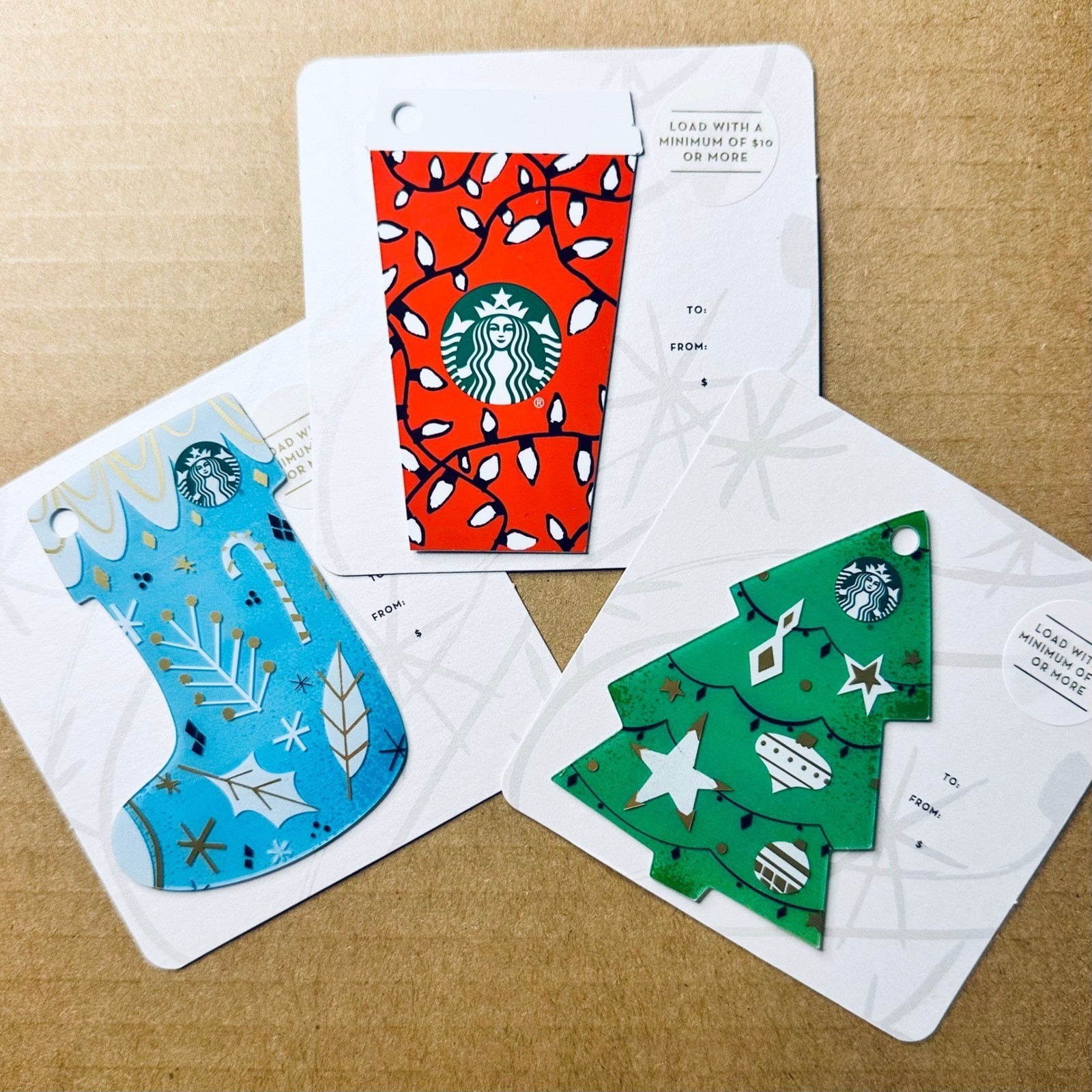Starbucks Holiday Gift Card Set Christmas Tree Stocking Cup Lights key chain