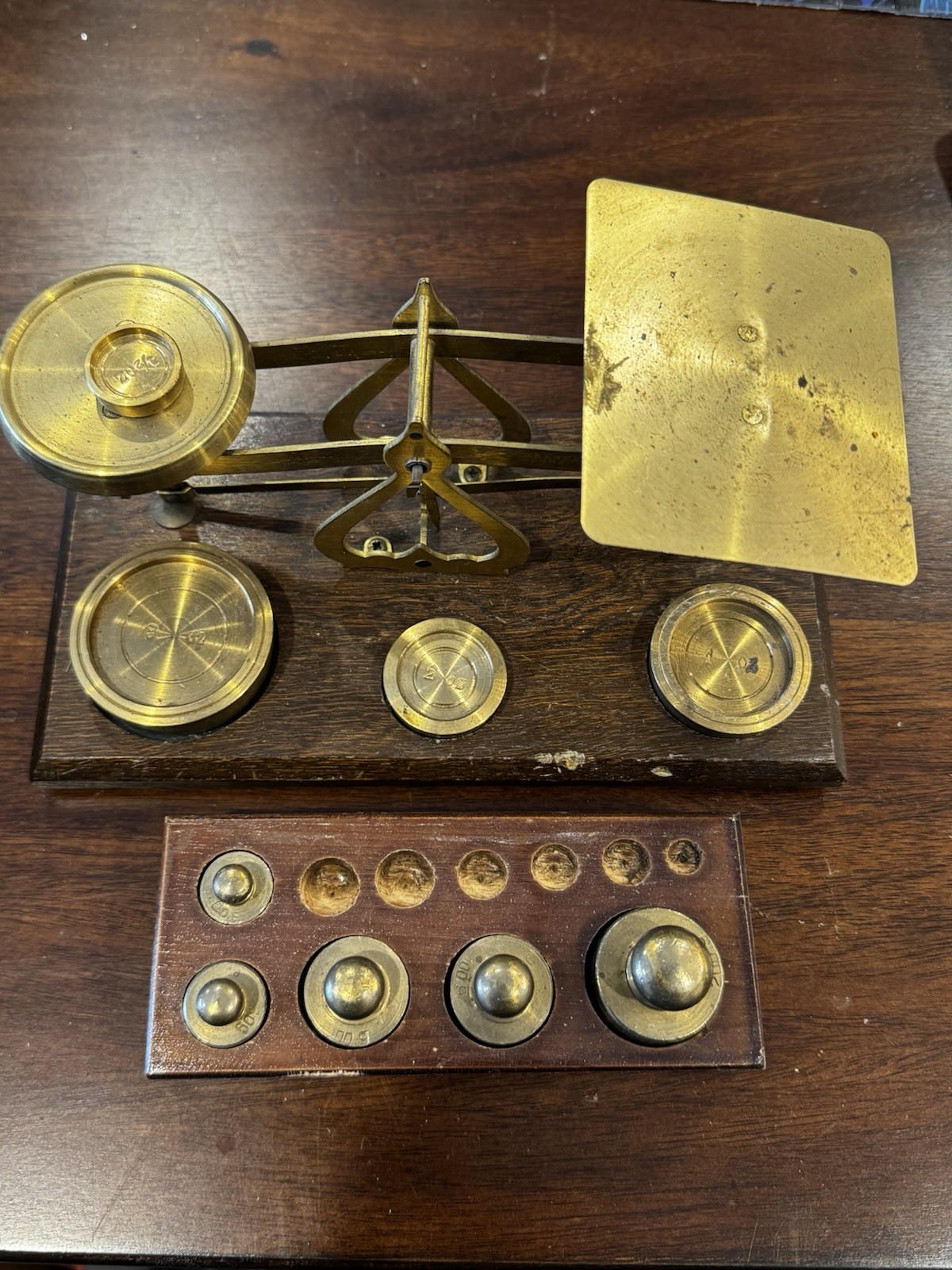 Vintage Brass And Wood Postal Balance Scalemade In England With Extra Weights