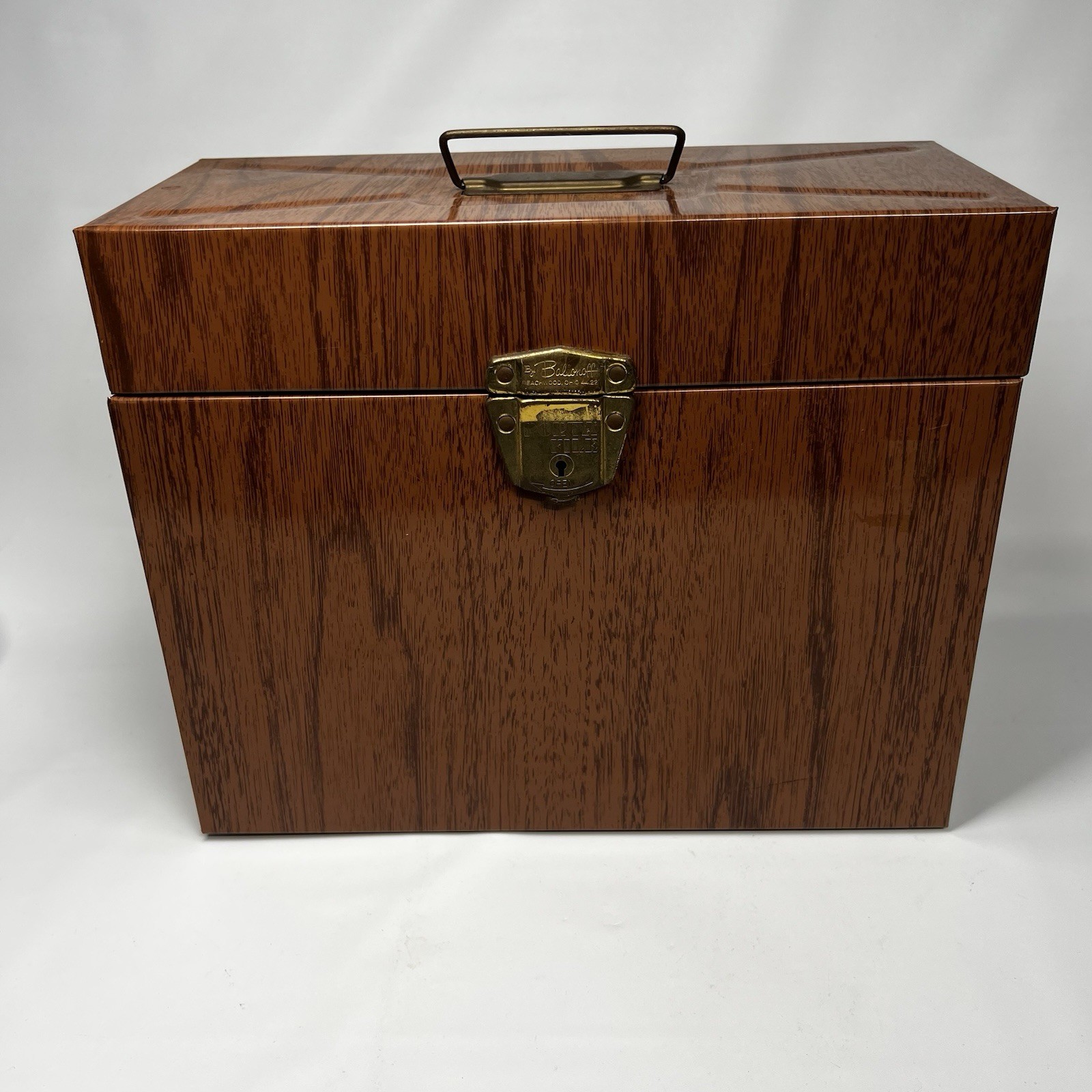 Vtg Metal Personal Porta File Faux Wood Grain Storage Box No Key MCM