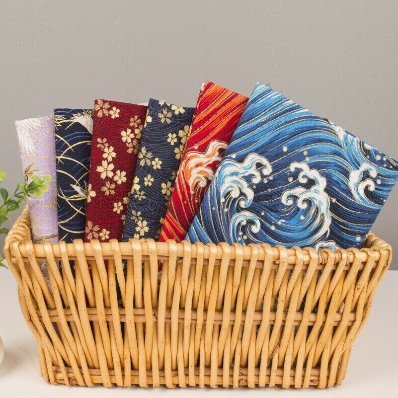 Japanese Printed Cotton Fabric Retro Floral Shiny for Bag DIY Craft Costume Trim