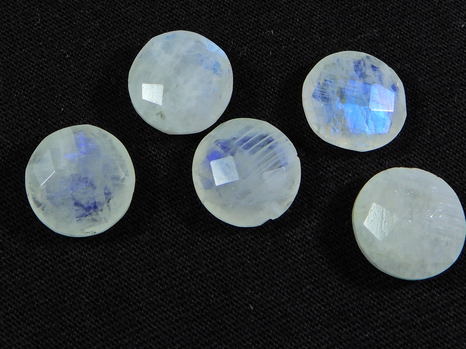 12X12 MM Natural Rainbow Moonstone Checker Cut Round Loose Gemstone 5Pcs Lot