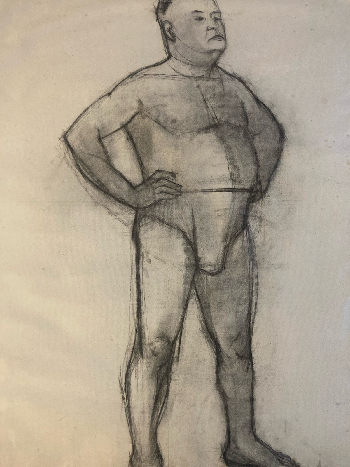 tres beau dessin fusain 1950 Homme Nu Nue Art Atelier Ancien À Identifier