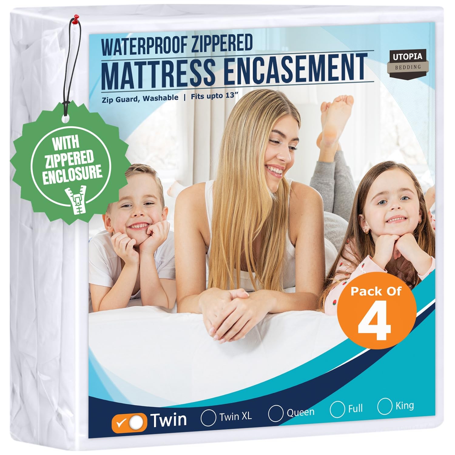 Mattress Protector Zippered Twin Size 100% Waterproof Bed Bug Dust Mite Proof