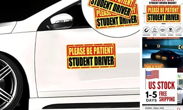 Student Driver Car Magnet, 2 Pack Super Large Please Be Patient Student Driver 