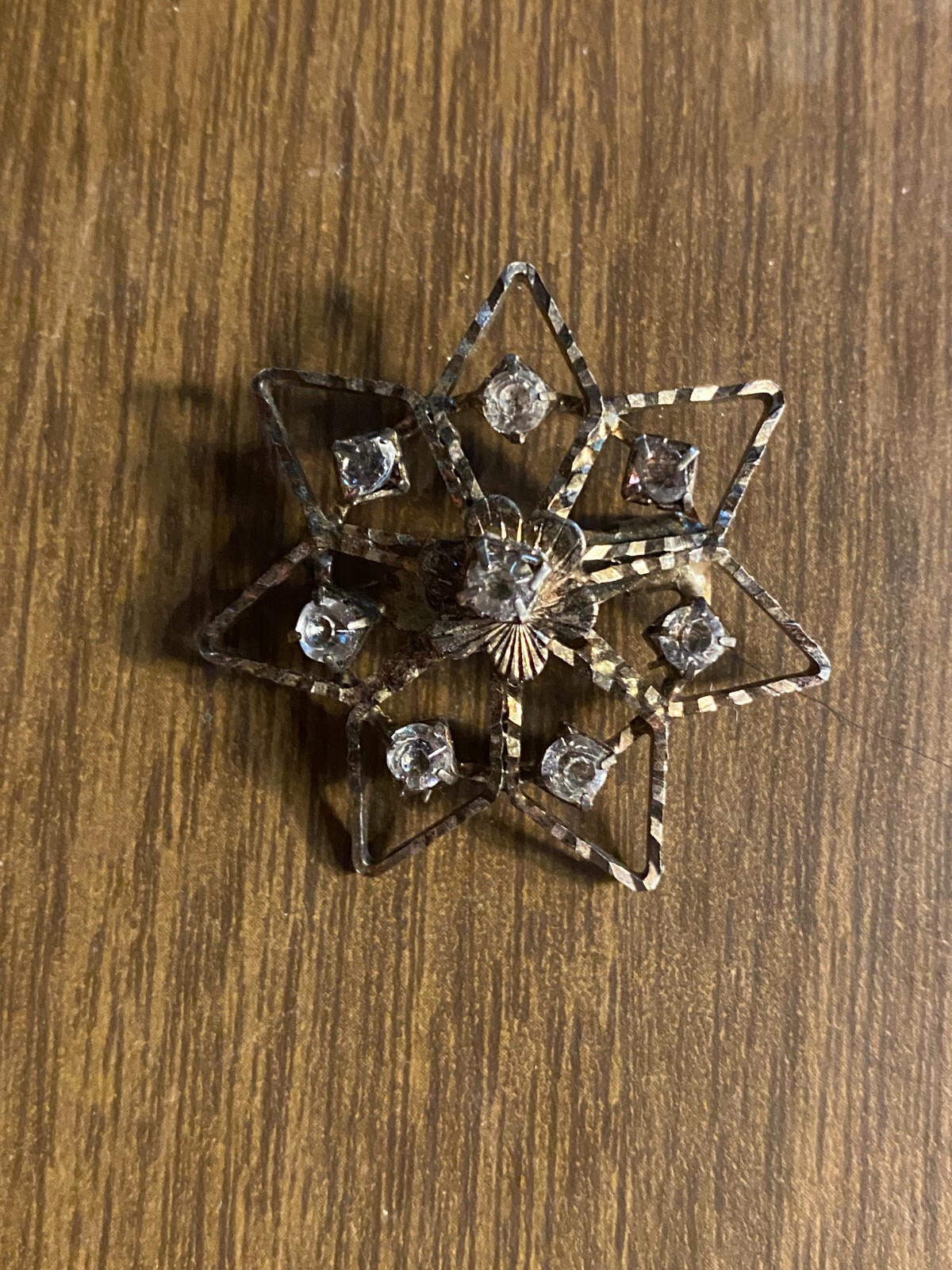 Vintage Victorian Rhinestone Flower Star Silver Tone c clasp Pin Brooch 1 1/2"