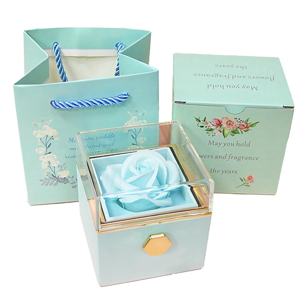 Rose  Box Rotates 360° Velvet  Eternal Rose Box Valentine's Day Mother's4622