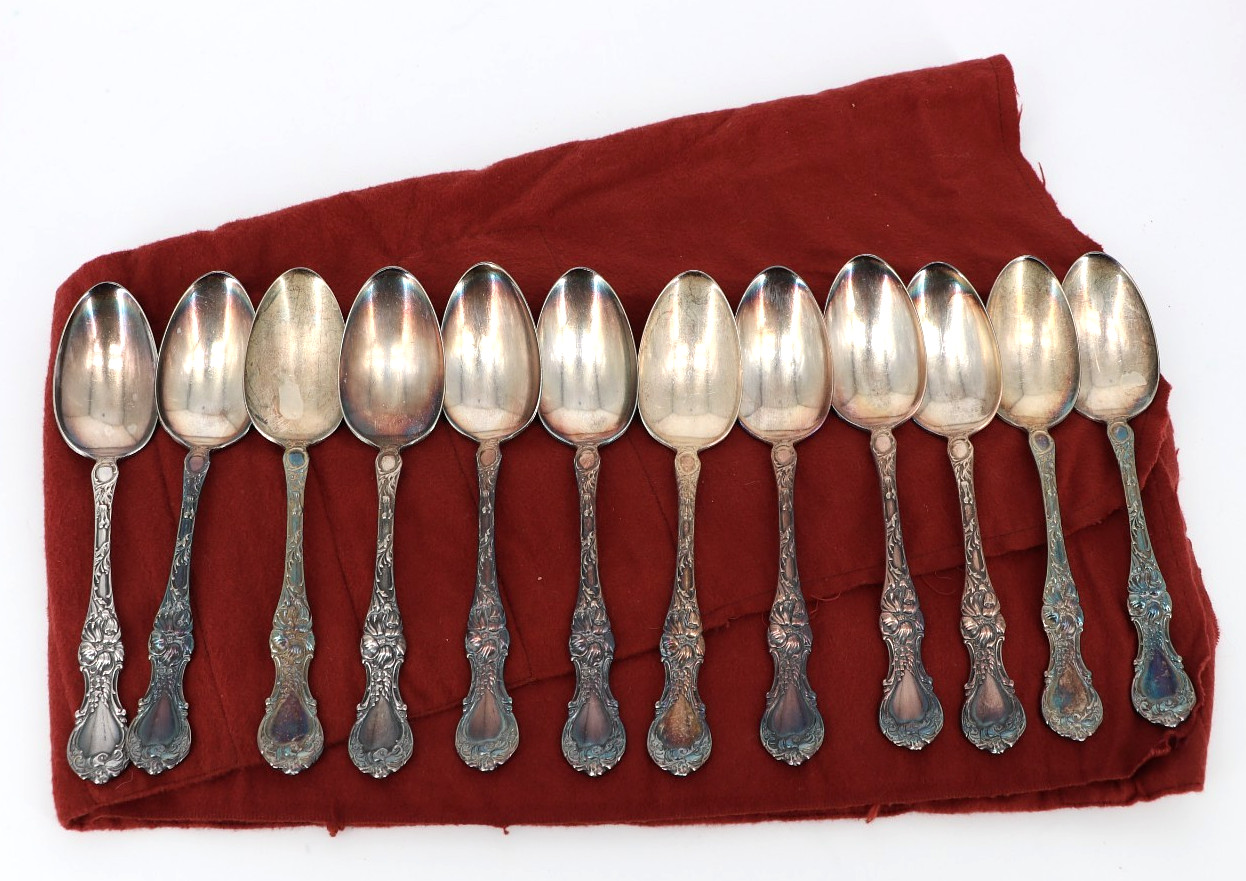 12 Pcs R Wallace "Floral" 7" Soup Spoon Edwardian Silver Plate 1902 No Monogram
