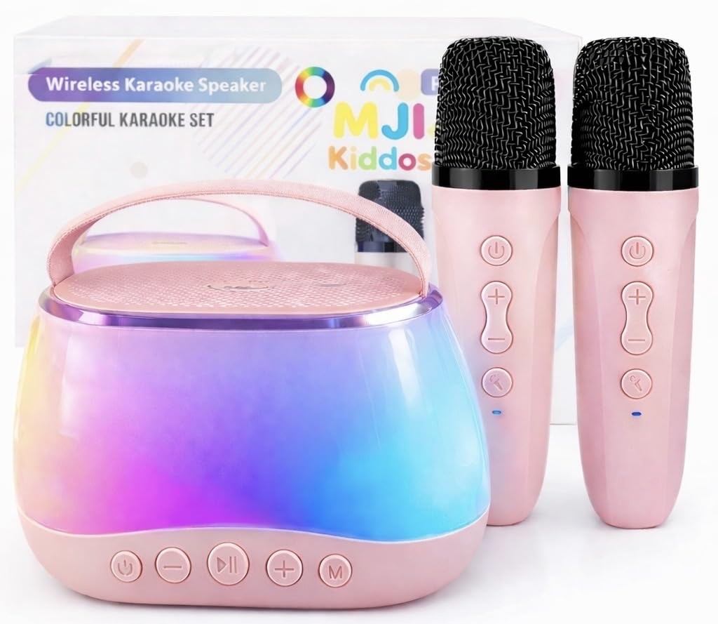 Kids Karaoke Machine with 2 Wireless Microphones, Bluetooth Speaker with Voic...