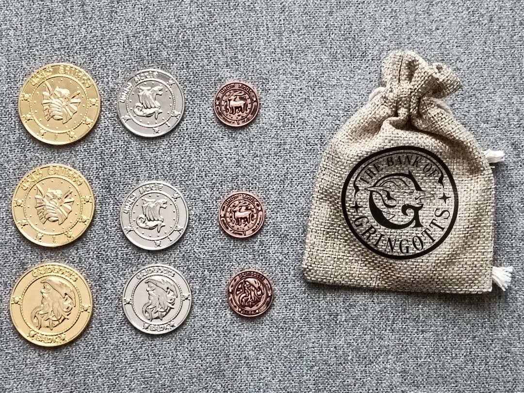 Harry Potter Gringotts Coin Set of 9 (Copper Silver Gold) with Bag