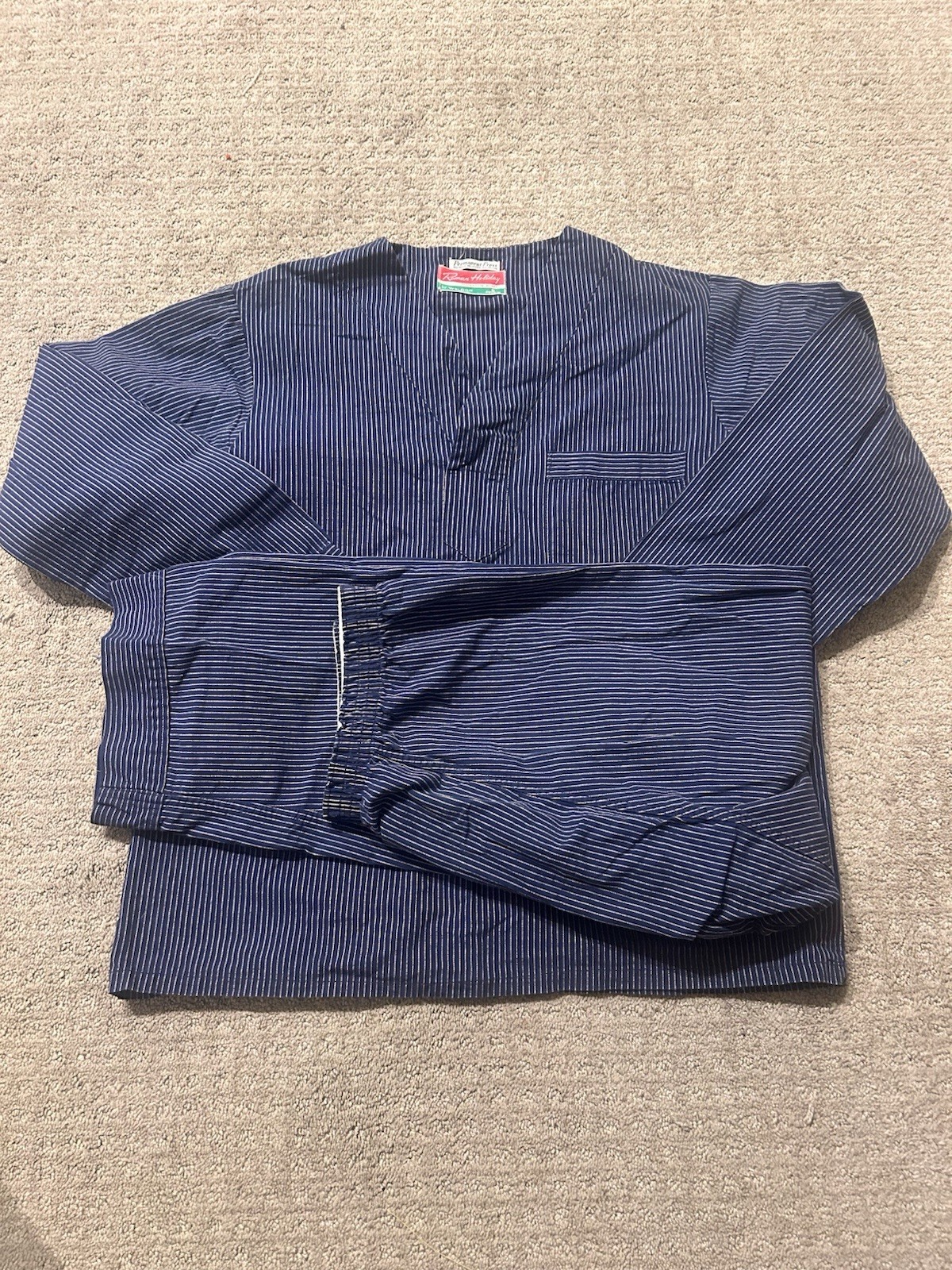 Vintage Weldon Pajamas Set Size Medium 60s 70s 80s Pinstripe Blue Classic 