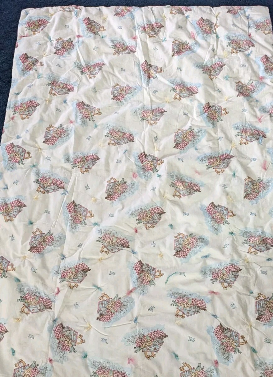 Sweet Vintage 1980's Noah's Ark Baby Quilt Handmade Tied knot  Approx. 60” X 40”