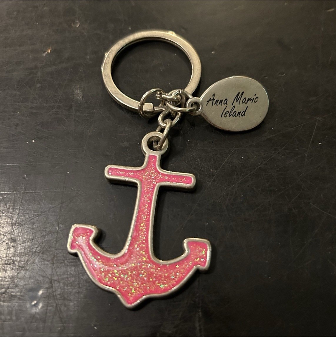 Metal Anchor Keychain with Detachable Keyring Pink Glitter Anna Maria Island