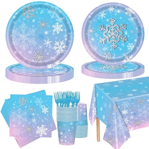 126 Pcs Frozen Birthday Party Supplies Disposable Winter Snowflake Paper 