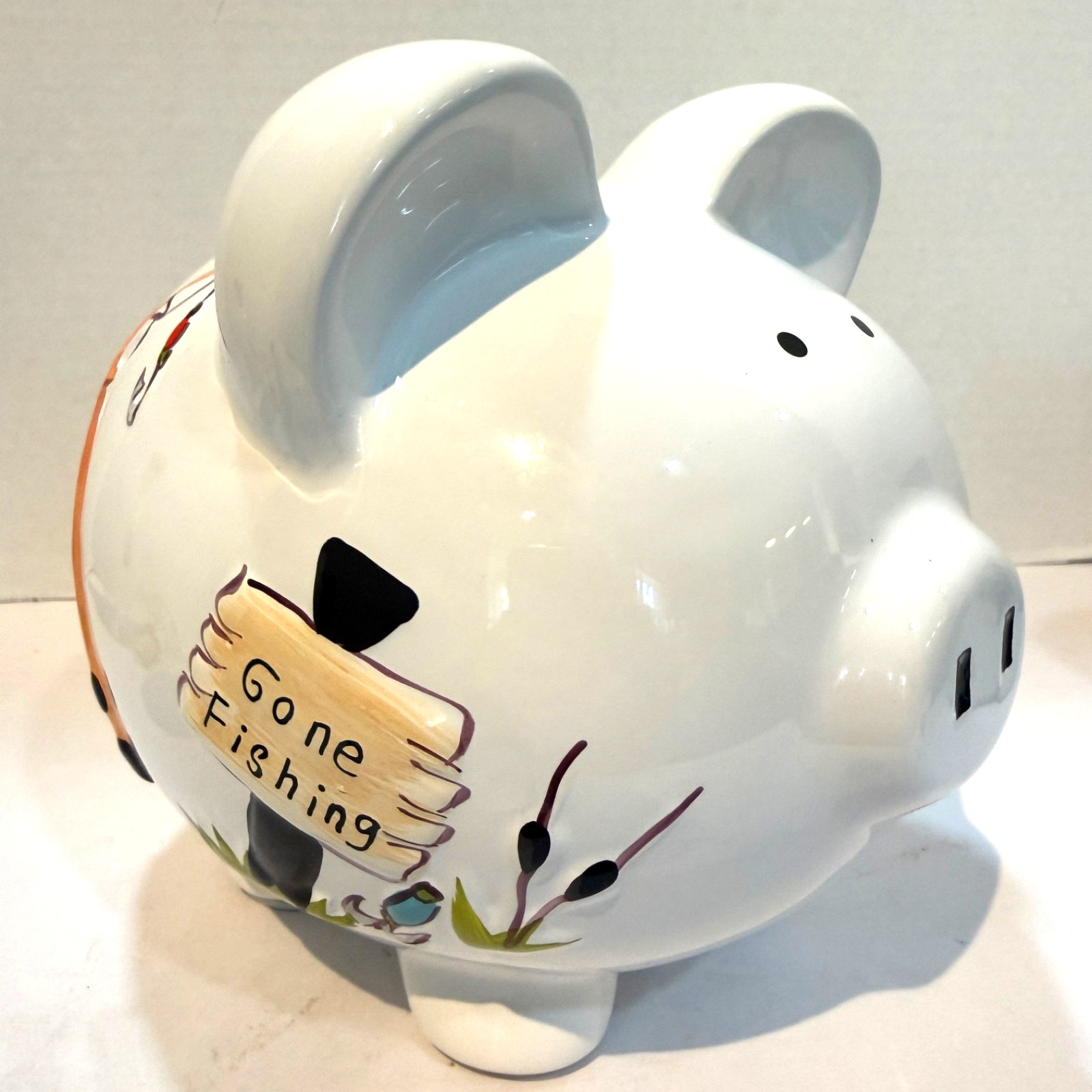 Child to Cherish Ceramic 7.5”x9” Piggy Bank Unisex Gone Fishing for Cash Savings