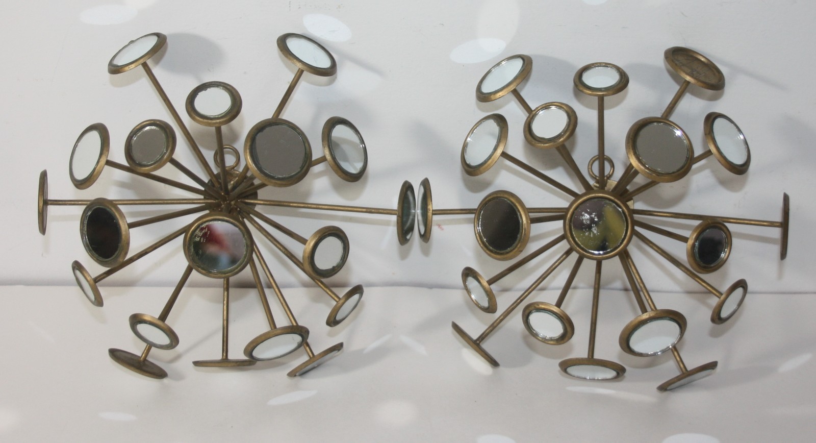 Pair Mid Century Mirrored Starburst Sphere Art Decor