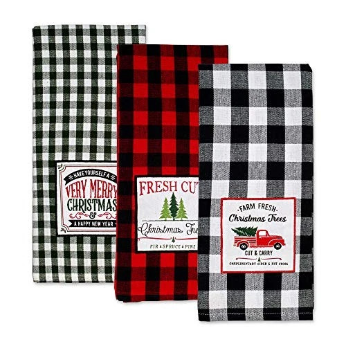 DII Holiday Kitchen Collection Embroidered Dishtowel Set, 18x28, Tree Farm,