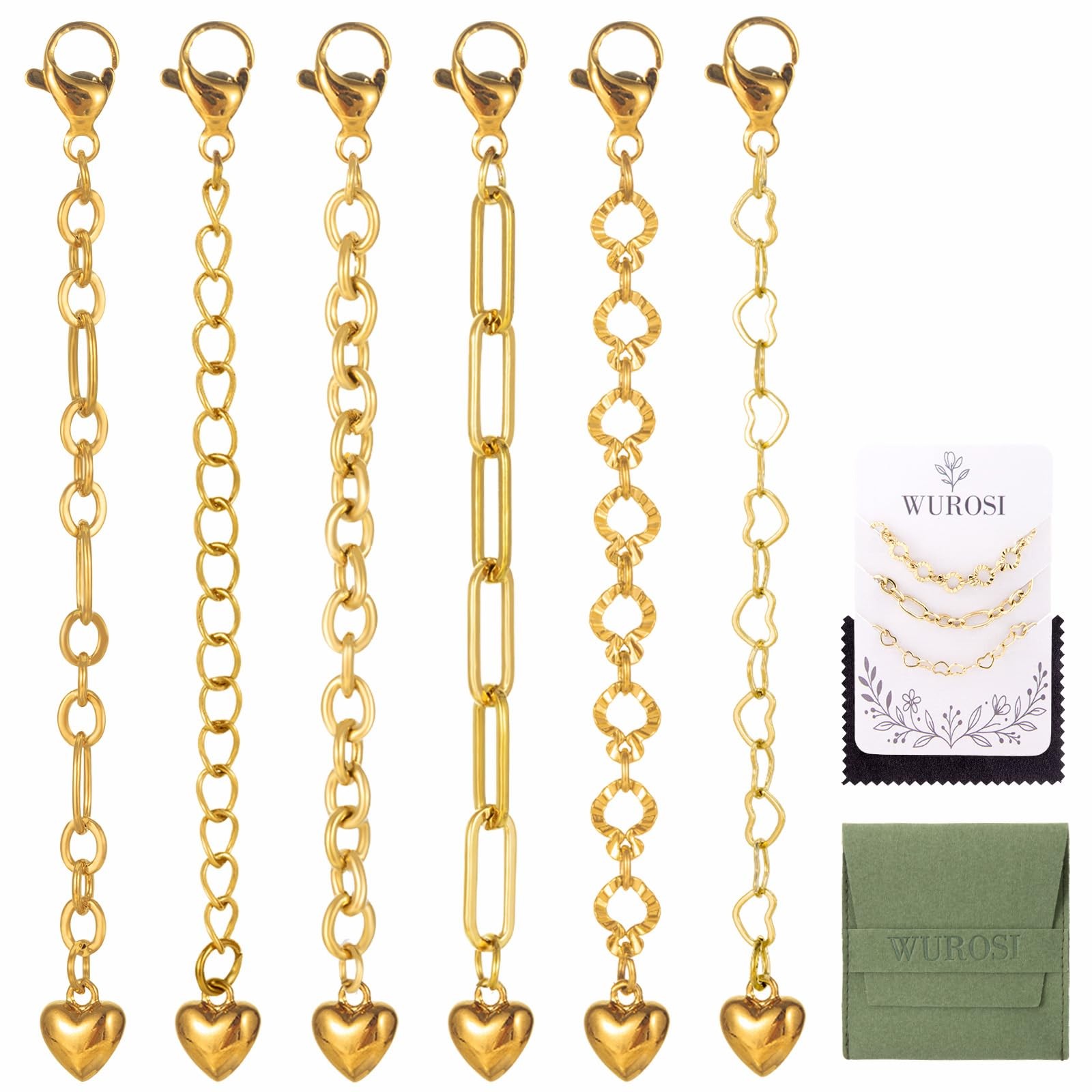 6 Pcs 18K Gold Plated Necklace Extender for Women, 2" 6 PCS 