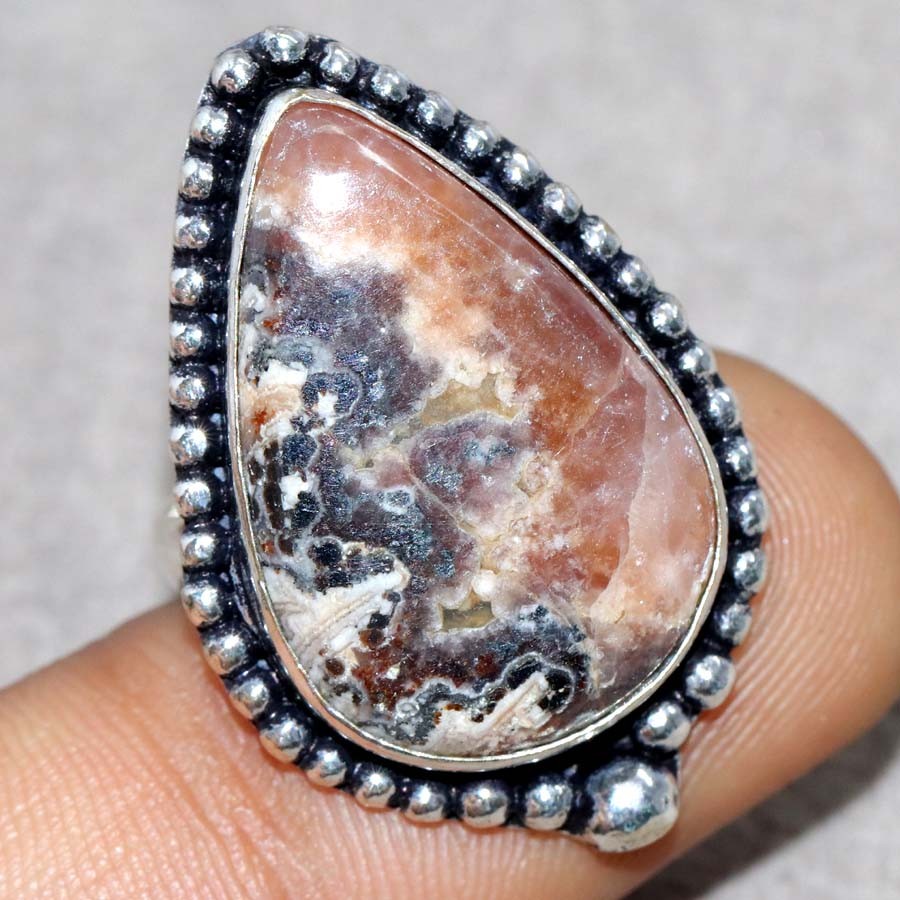 925 Silver Plated Rhodochrosite Ring US 8 Fast-Selling Gift Most Beautiful GW