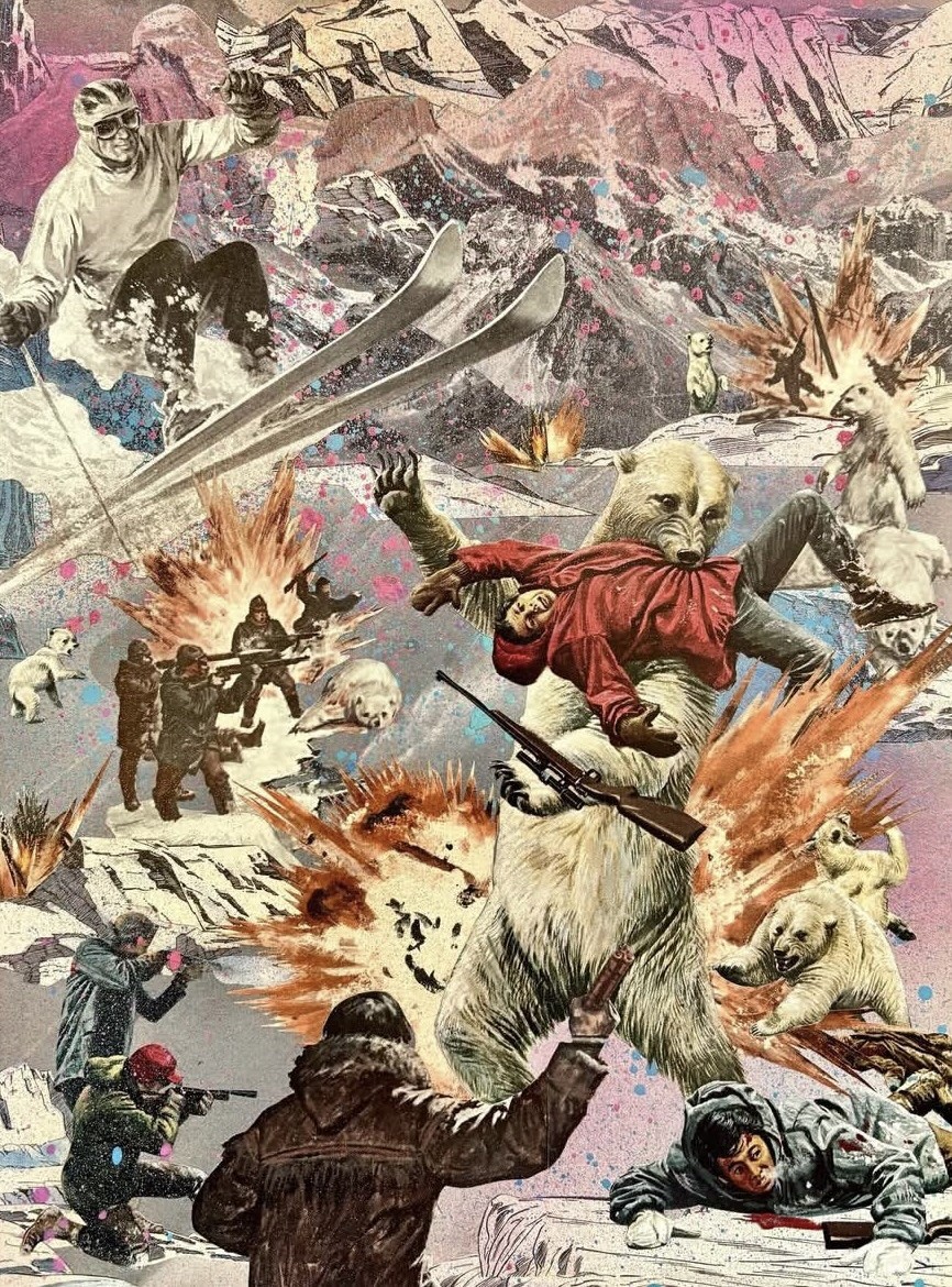 Mixed Media Collage By Pete Reilly THR Admiral Byrd Meets… 19 X 15 Framed