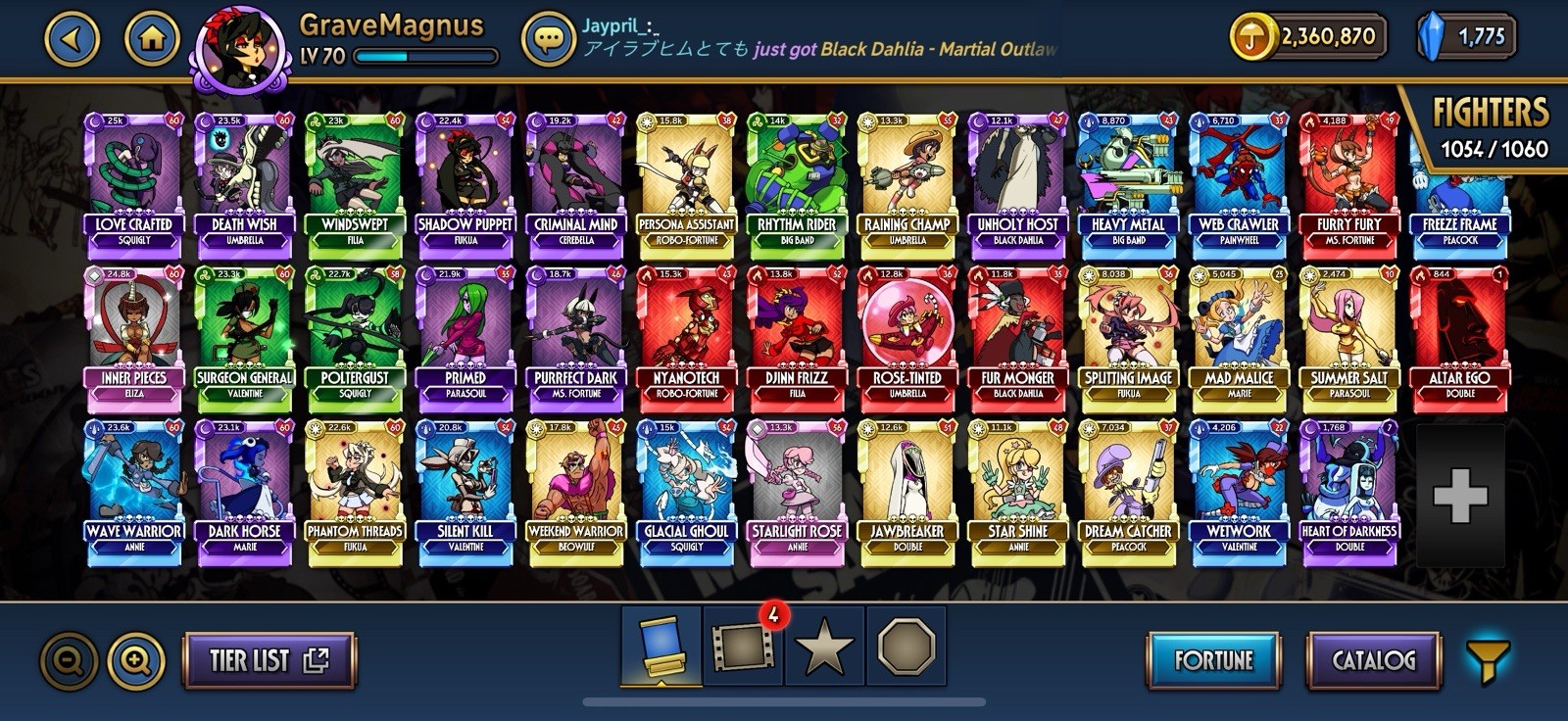 Skullgirls Mobile PREMIUM Account | Level 70+ DOLPHIN Diamonds Golds | Endgame