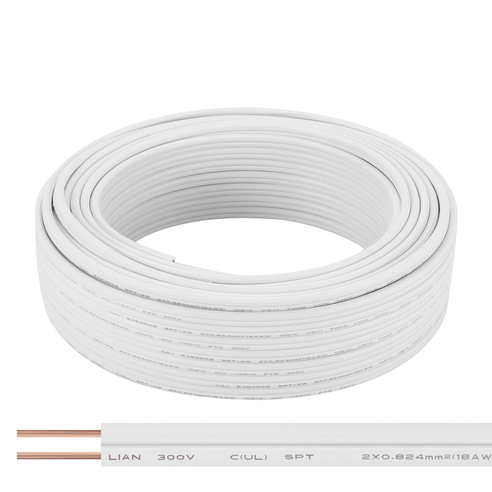 SPTDACSFP SPT-2 100FT 18/2 Electrical Wire 18 Gauge 2 Conductors Copper