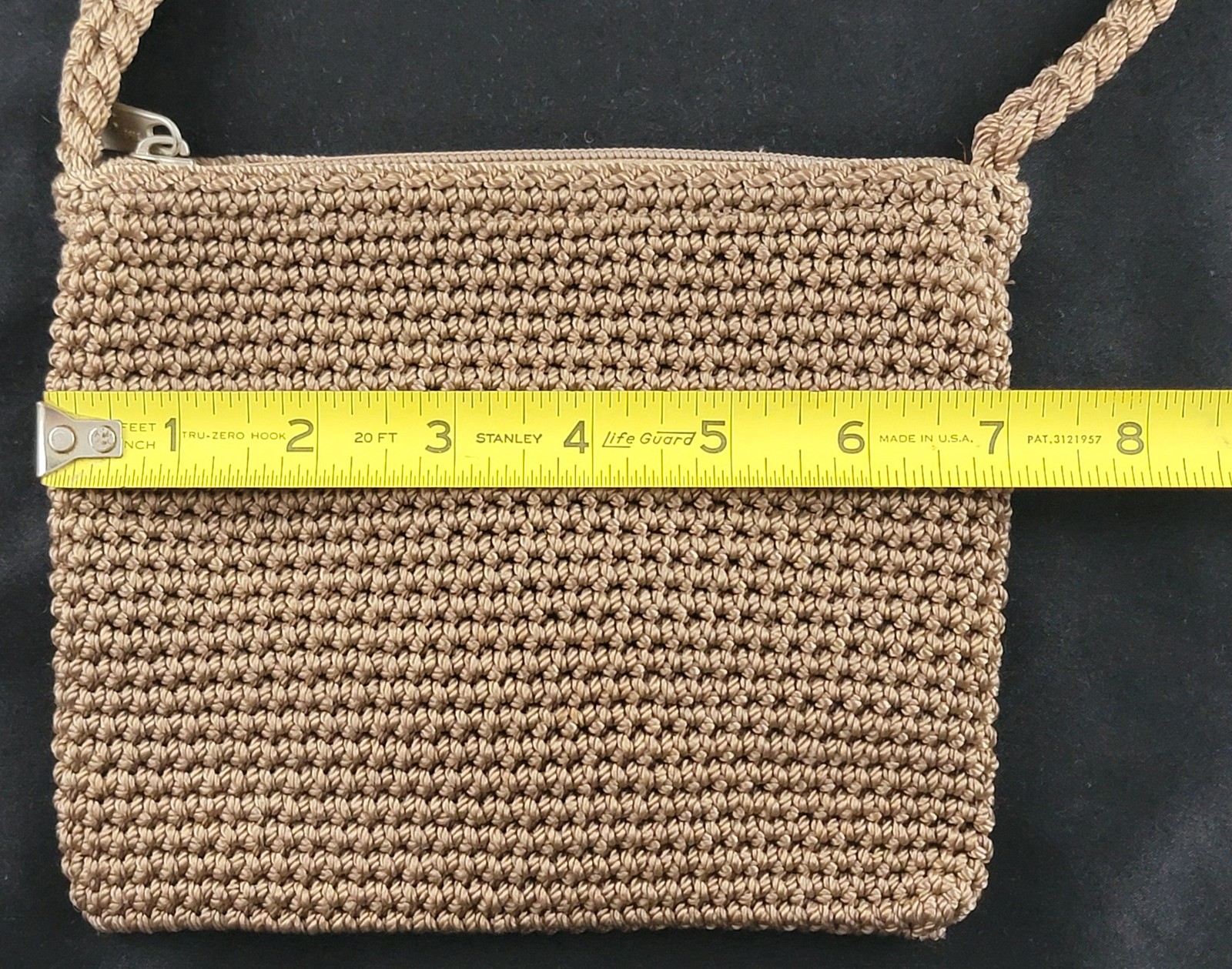 The SAK Vintage Crossbody Purse Bag Taupe Khaki Woven 5.5"x7" 16" Drop