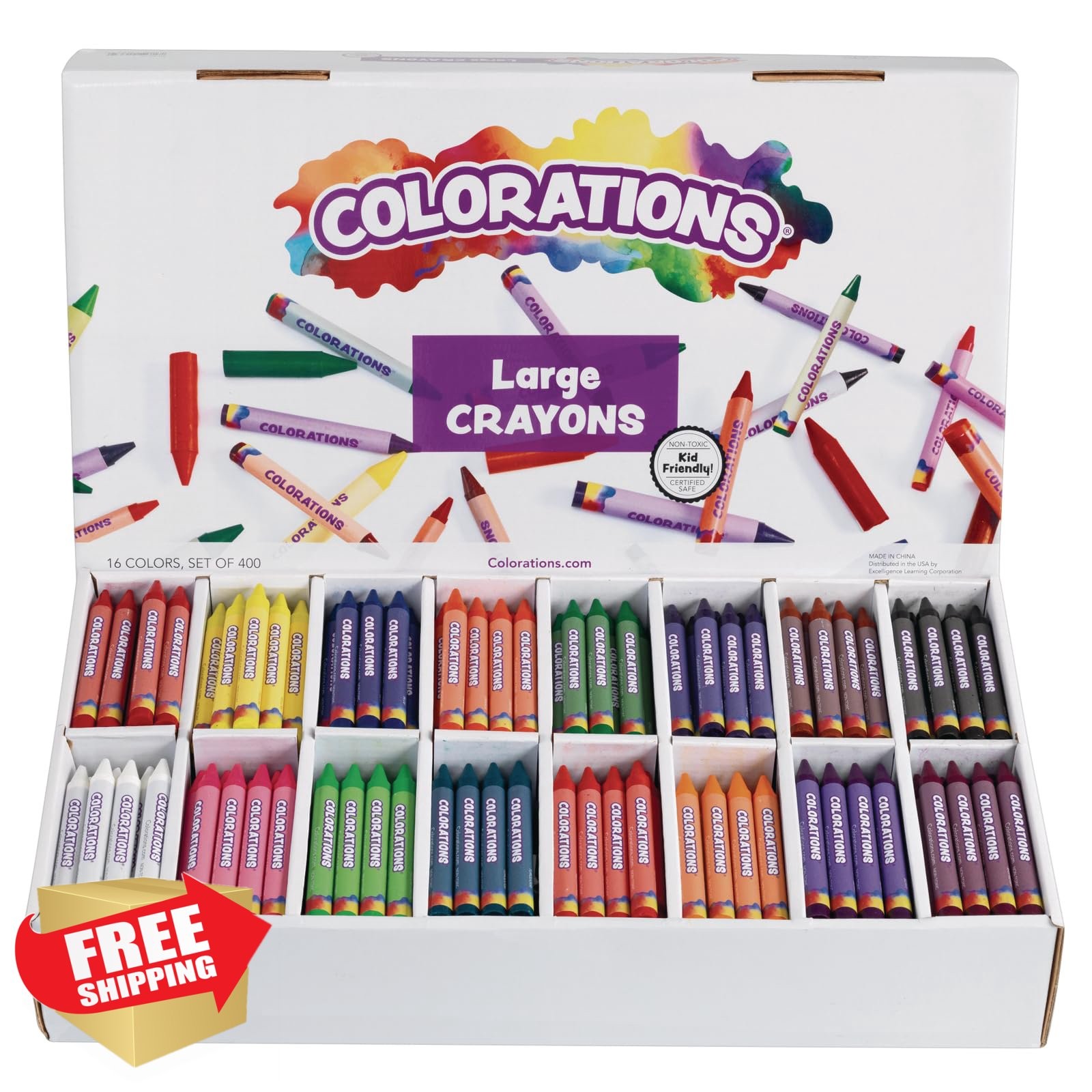 Colorations Large Crayon Classroom Pack 400 Count 16 Colors