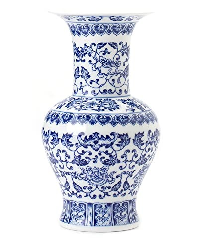 Blue and White Vase, Blue Vase, Chinoiserie Vase, Blue and White Blue 10"H