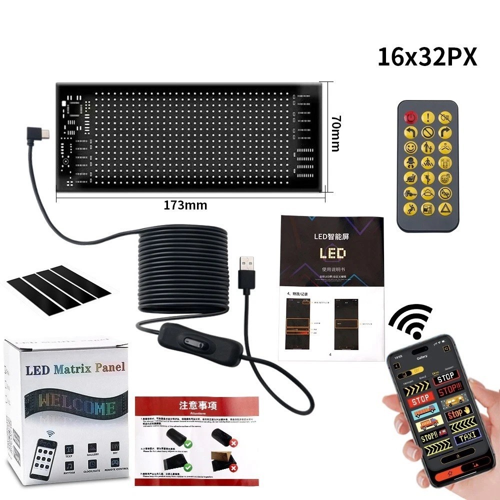 LED Matrix Pixel Panel Scrolling Bright Advertising Sign USB 5V Bluetooth APP