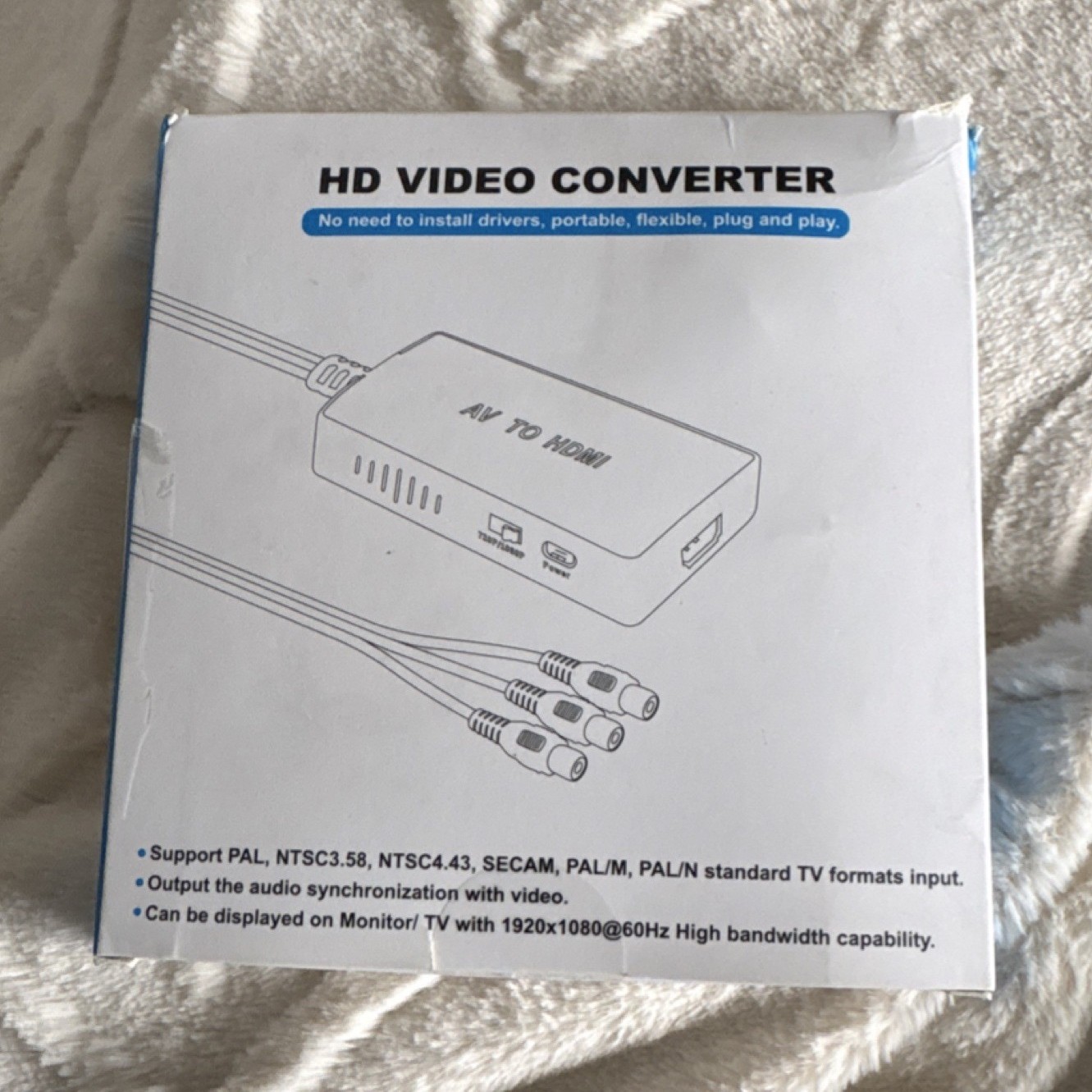 HD Video Converter RCA to HDMI Portable Adapter White