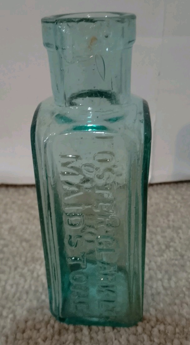 Antique Aqua Glass ottle Embossed "Eiffel Tower Lemonade"