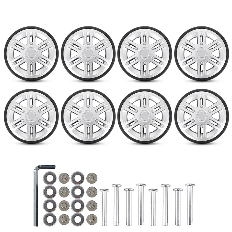 Suitcase Spinner Replacement Set of 8Pcs 60mm Rubber with 2 Size Axles