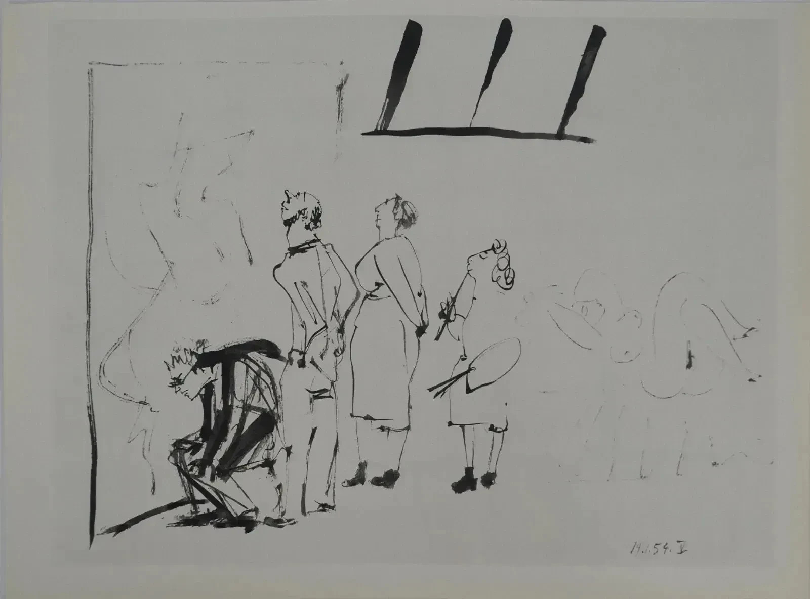Pablo PICASSO : Comédie Humaine, Exposition inachevée, Héliogravure, 1954
