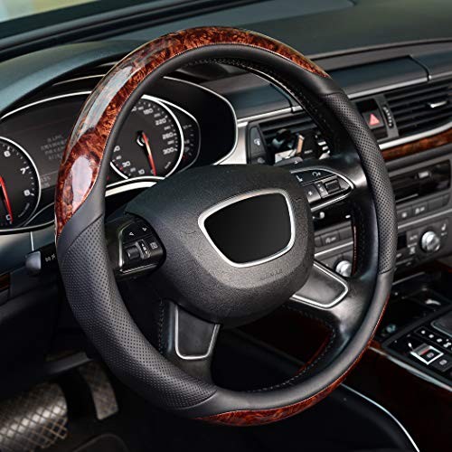  Wood Grain Steering Wheel Cover, Universal 15 inch, Standard size[14.5"-15"]