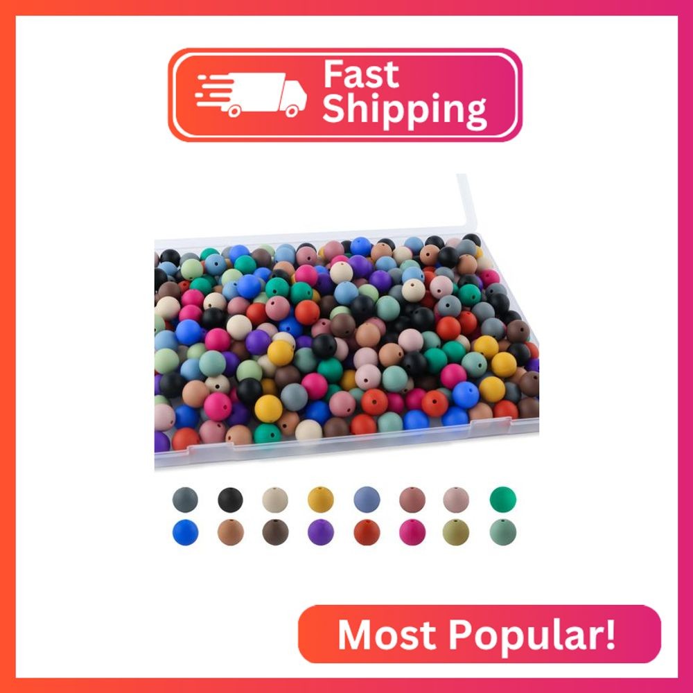Sunrony 240Pcs 12mm Silicone Beads for Keychain Making, Mixed Color Round Silico