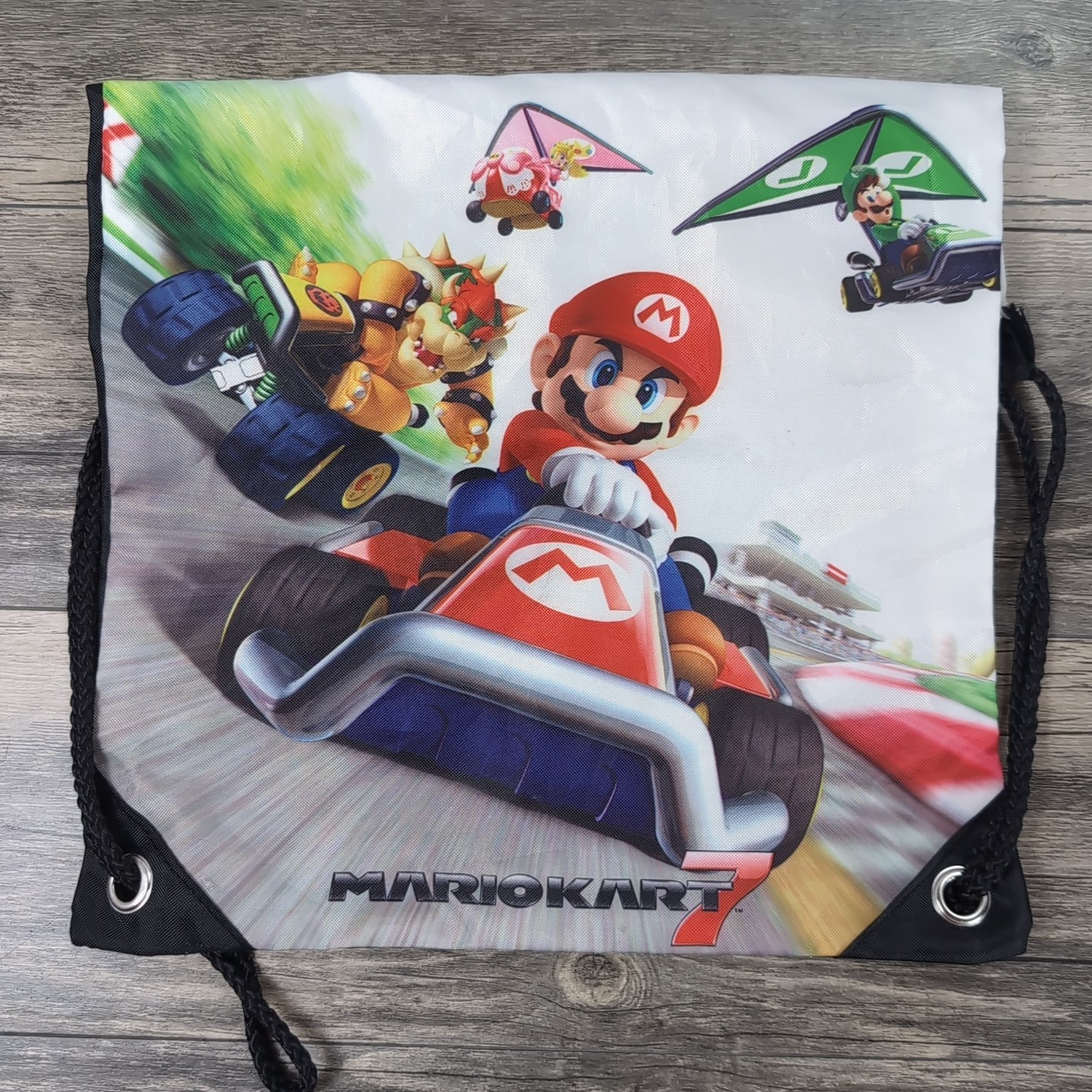 Mario Kart 7 Drawstring Backpack Bag Nintendo 3DS Promo 2012 Rare Nylon Light