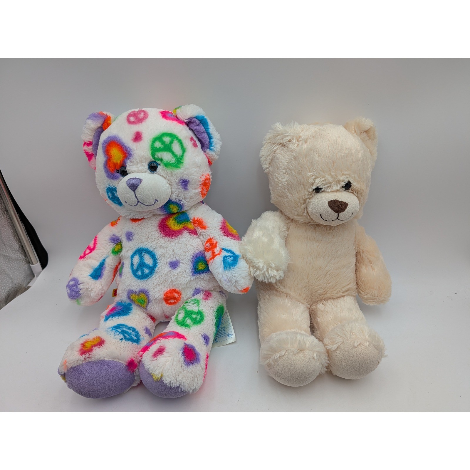 Build a Bear Plush Cream Peace White Lot of 2 Stuffed Animal