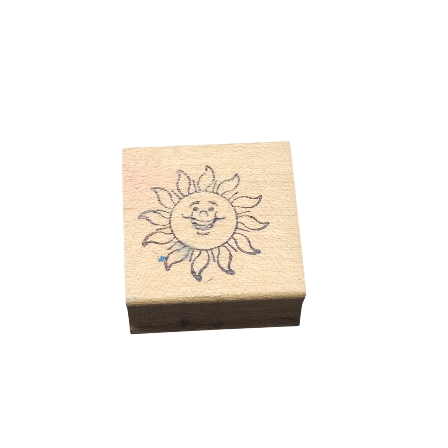 Unbranded Wood Mounted Rubber Stamp Sun Face Small