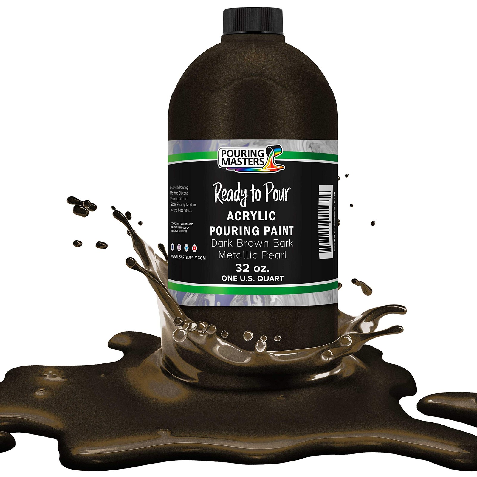 Pouring Masters Dark Brown Bark Metallic Pearl Ready to Pour Acrylic Paint 32oz