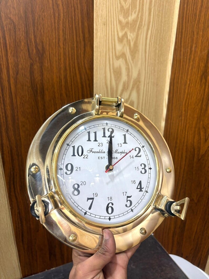 nautical Brass Finish 20 inch Porthole With Clock Wall Hanging Décor gift item