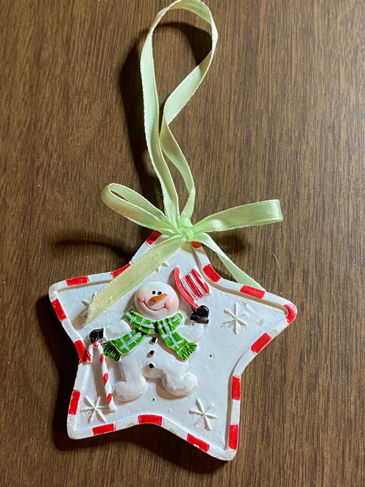 Vintage Resin Snowman on Star Hat Christmas Ornament 2.5" so cute