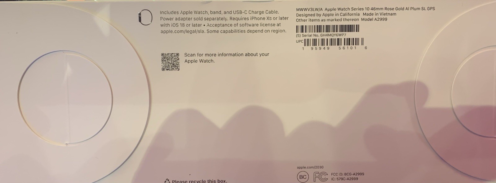 Apple MWWV3LW/A Watch Series 10 46mm Rose Gold Al Plum SL GPS New