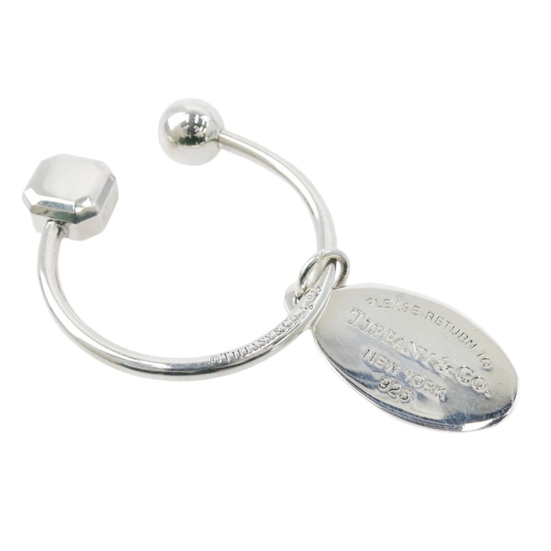 TIFFANY & Co. Oval Tag Screwball Keyring Silver Tone Used LIFE-0