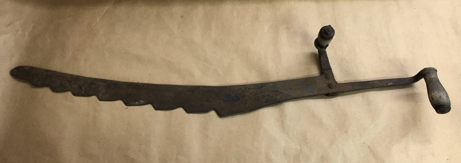 Primitive Antique 2 Hand Hay Knife Saw Serrated Edge Great Knife Making Steel (B