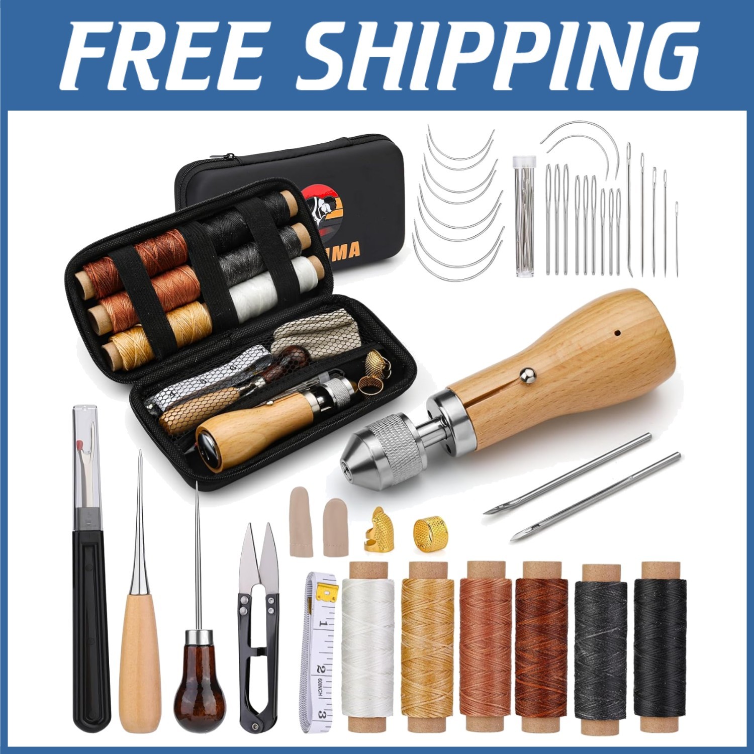 Portable Sewing Awl Kit with Bag - DIY Leather Repair Tool
